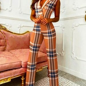 Double Breasted Short Sleeve Blazer Jumpsuit